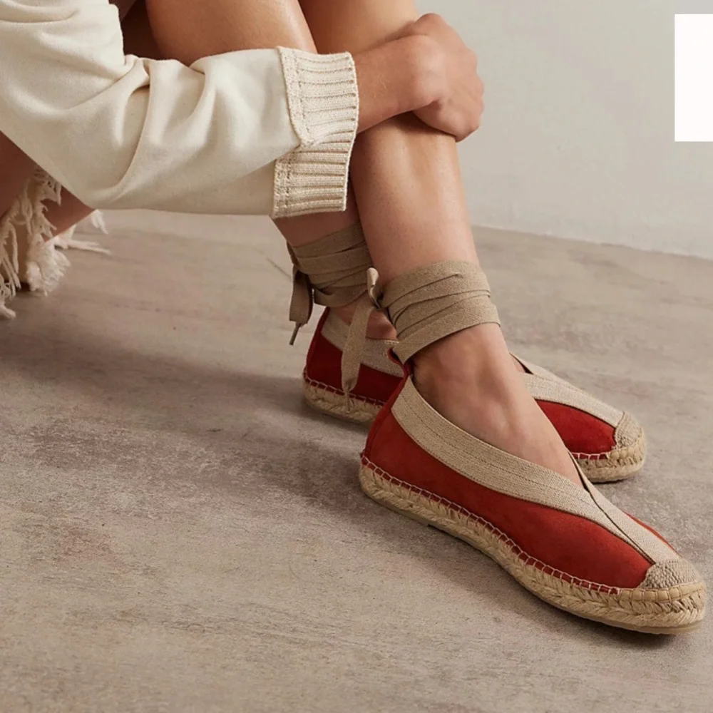 Brand New With Tags Free People Juniper Lace Up Espadrilles Size 39 Rust Orange